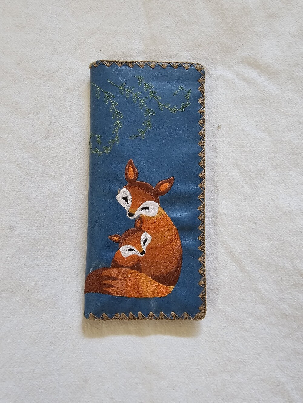 LAVISHY Embroidered Mama Fox & Baby Vegan/Faux Leather Large Flat Wallet Adorbs